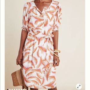 Anthropologie Nicole Puffed Sleeve Shirtdress Leaf